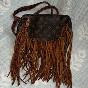 Brown Louis Vuitton Fringe Designer Crossbody Bag